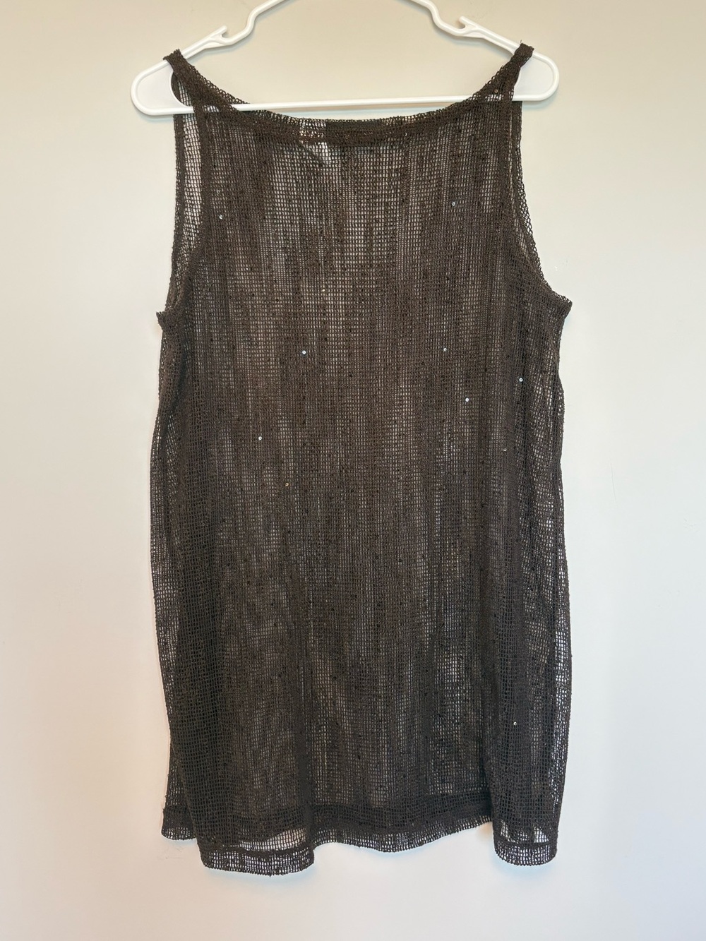 La Blanca by Rod Beattie Brown Sequin Mesh Beach Cover-Up Tank Top Size M